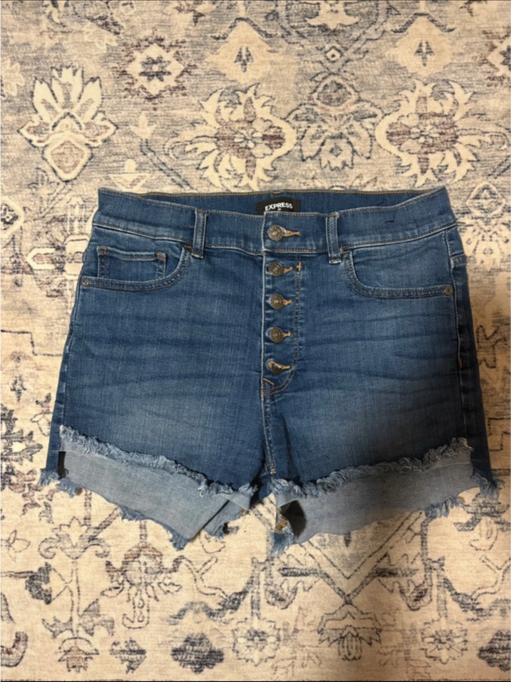 Express Button-Fly High-Rise Denim Shorts - Blue